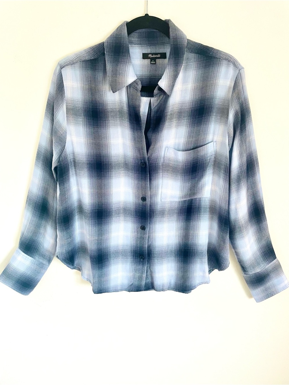 Madewell Easy Y-Neck Button-Up Shirt Size S EUC in Deep Indigo Flannel Comfy - Picture 6 of 15